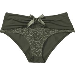 Figi "panty" bonprix oliwkowy. Zielone figi marki bonprix, w koronkowe wzory, z koronki. Za 34,99 zł.