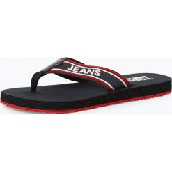 Tommy Jeans - Męskie japonki z dodatkiem skóry, biały. Białe klapki męskie Tommy Jeans, bez wzorów, z jeansu. Za 159,95 zł.