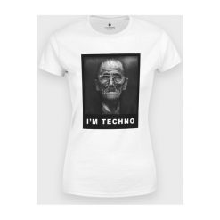 Koszulka damska I am techno. Koszulki damskie MegaKoszulki, m, bez wzorów, z bawełny, z podwójnym kołnierzykiem. Za 49,90 zł.
