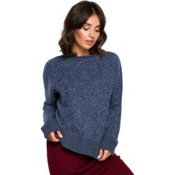 Niebieski Kimonowy Sweter z Kontrastowymi Mankietami. Niebieskie swetry oversize damskie marki Molly.pl, uniwersalny, z dzianiny, klasyczne. Za 105,90 zł.