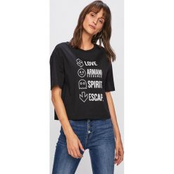 Armani Exchange - T-shirt. Czarne t-shirty damskie Armani Exchange, s, z nadrukiem, z elastanu, z okrągłym kołnierzem. Za 169,90 zł.