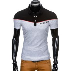 KOSZULKA MĘSKA POLO BEZ NADRUKU S878 - CZARNA/SZARA. Szare koszulki polo męskie Ombre Clothing, s, z nadrukiem, bez rękawów. Za 29,00 zł.
