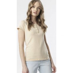 Jasnobeżowy T-shirt Oranore. Brązowe bluzki damskie Born2be, na co dzień, s, bez wzorów, z dzianiny, klasyczne, z okrągłym kołnierzem, z krótkim rękawem. Za 54,99 zł.