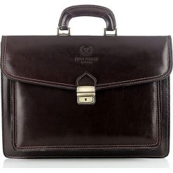 Skórzana teczka aktówka męska PAOLO PERUZZI GA158 brązowa - Brązowy. Pomarańczowe aktówki męskie Paolo Peruzzi, w paski, ze skóry, eleganckie. Za 399,99 zł.