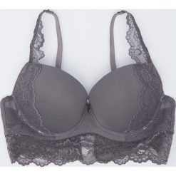 Biustonosz push-up z koronką - Szary. Szare biustonosze Sinsay, w koronkowe wzory, z koronki. Za 29,99 zł.