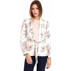 Elegancki Ecru Żakiet w Kwiaty z Wiązaniem. Marynarki damskie NIFE, s, w kwiaty, z poliesteru. Za 159,90 zł.