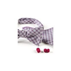 Komplet Mucha wiązana COMILAS +poszetka +spinki do mankietów. Fioletowe muszki męskie marki HisOutfit, bez wzorów, z materiału, wizytowe. Za 149,00 zł.