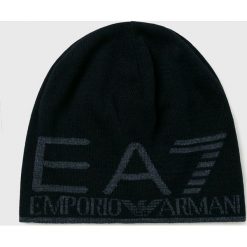 EA7 Emporio Armani - Czapka. Niebieskie czapki męskie EA7 Emporio Armani, bez wzorów, z dzianiny. W wyprzedaży za 179,90 zł.