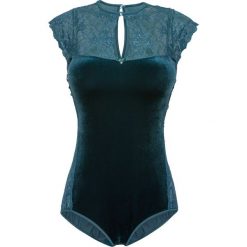 Body aksamitne bez fiszbinów bonprix niebieskozielony. Niebieskie body damskie bonprix, w koronkowe wzory, z koronki. Za 89,99 zł.
