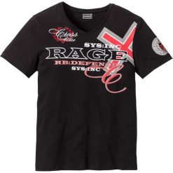 T-shirt bonprix czarny. Czarne koszulki męskie bonprix, s, z nadrukiem, bez kołnierzyka, bez rękawów. Za 37,99 zł.