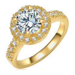 Pozłacany pierścionek z cyrkoniami. Żółte pierścionki damskie Highstreet Jewels, Runway & Co., z cyrkonią, złote. W wyprzedaży za 69,95 zł.