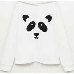 Mango Kids - Bluza dziecięca Panda 116-164 cm. Białe bluzy dziewczęce Mango Kids, z aplikacjami, z bawełny, bez rękawów, z kapturem. Za 79,99 zł.