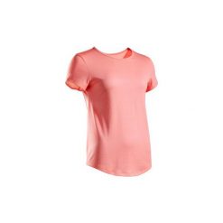 KOSZULKA TS DRY 100 damska. Różowe t-shirty damskie ARTENGO, bez wzorów, z poliesteru, sportowe, bez kołnierzyka. Za 24,99 zł.