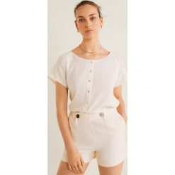 Mango - Top Troya. Białe bluzki damskie Mango, s, z bawełny, z okrągłym kołnierzem. W wyprzedaży za 49,90 zł.