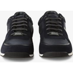 BOSS - Tenisówki męskie z dodatkiem skóry – Glaze_Lowp_mx, niebieski. Niebieskie trampki męskie Boss, bez wzorów, ze skóry, eleganckie, bez zapięcia. Za 645,95 zł.