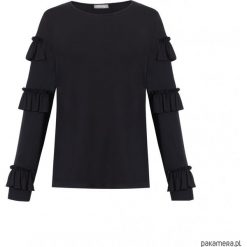 Bluzka w paski na długi rękaw. Czarne bluzki longsleeves marki Pakamera, w paski, z bawełny, klasyczne, z falbankami. Za 160,00 zł.