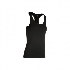 Top do fitnessu damski. Czarne topy sportowe damskie DOMYOS, z elastanu. Za 14,99 zł.
