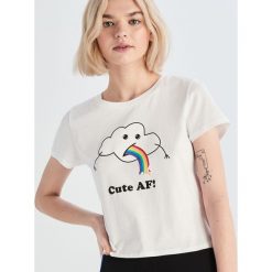 T-shirt z nadrukiem Cute af - Biały. Białe t-shirty damskie Sinsay, xl, z nadrukiem, bez kołnierzyka. W wyprzedaży za 7,99 zł.