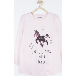 Koszulka. Czerwone bluzki dziewczęce bawełniane UNICORN, z napisami. Za 59,90 zł.