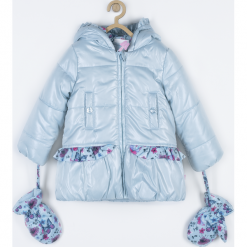 Kurtka. Niebieskie kurtki dziewczęce marki BUTTERFLY, z nadrukiem, z bawełny, długie. Za 129,90 zł.