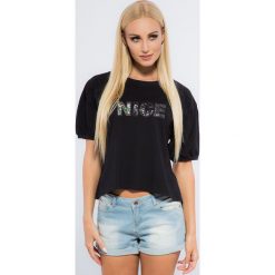 Czarny T-shirt z Cekinami 21105. Czarne t-shirty damskie marki Fasardi, s. Za 39,00 zł.
