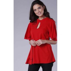 Czerwona Elegancka Bluzka z Motylkowym Rękawem z Paskiem. Czerwone bluzki dziewczęce Molly.pl, w paski, z jeansu, z okrągłym kołnierzem, bez rękawów, bez kaptura. Za 149,90 zł.