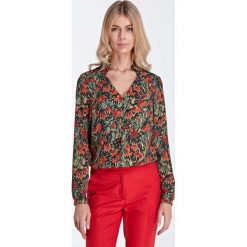 Bluzki damskie: Elegancka Bluzka z Ozdobnym Dekoltem - Wzór Pomarańcz