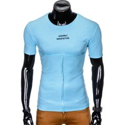 T-shirt męski z nadrukiem S958 - błękitny. Niebieskie t-shirty męskie Ombre Clothing, s, z nadrukiem, bez kołnierzyka. Za 15,99 zł.