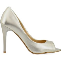 Szpilki złote peep toe. Żółte czółenka damskie Arturo Vicci, bez wzorów, ze skóry, eleganckie, z otwartym noskiem, bez obcasa, na szpilce, bez zapięcia. Za 215,00 zł.