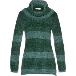 Golfy damskie: Sweter z golfem z szenili bonprix ciemnozielony