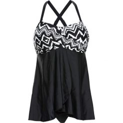 Tankini bandeau (2 części) bonprix czarno-biały. Czarne stroje kąpielowe damskie bonprix, z nadrukiem. Za 109,99 zł.