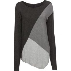 Sweter w kontrastowym połączeniu kolorów bonprix szary wzorzysty. Szare swetry damskie bonprix, bez wzorów, bez rękawów, długie, bez kaptura. Za 89,99 zł.