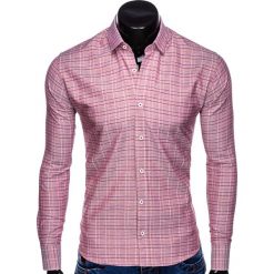 KOSZULA MĘSKA W KRATĘ Z DŁUGIM RĘKAWEM K433 - CZERWONA. Czerwone koszule męskie Ombre Clothing, s, bez wzorów, z bawełny, bez kołnierzyka, z długim rękawem. Za 29,00 zł.