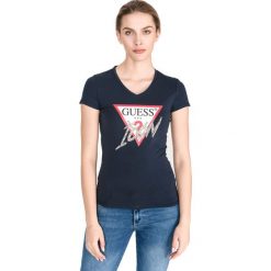 Guess Icon Koszulka Niebieski. Niebieskie koszulki damskie Guess, m, z nadrukiem, z elastanu. Za 175,95 zł.