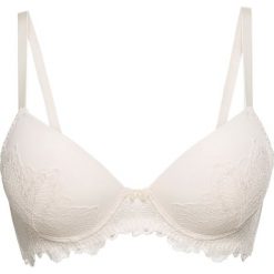 Biustonosz usztywniany bonprix w kolorze szampana. Różowe biustonosze bonprix, z aplikacjami, z koronki. Za 54,99 zł.