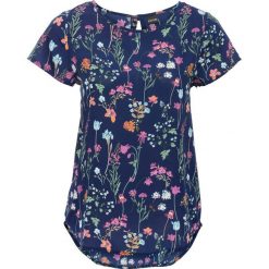 Bluzka, krótki rękaw bonprix kobaltowy w kwiaty. Niebieskie bluzki damskie bonprix, w kwiaty, bez kołnierzyka, z krótkim rękawem. Za 54,99 zł.