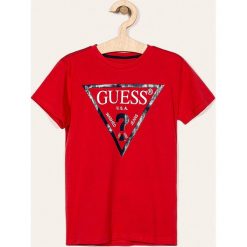 Guess Jeans - T-shirt/polo L73I55.K5M20. Żółte t-shirty chłopięce Guess Jeans, z nadrukiem, z bawełny, bez rękawów. Za 79,90 zł.