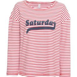 Shirt z długim rękawem bonprix biało-czerwony w paski. Białe bluzki damskie bonprix, w paski, bez kołnierzyka, z długim rękawem. Za 34,99 zł.