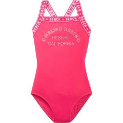 Kostium kąpielowy dziewczęcy bonprix różowy hibiskus. Różowe stroje kąpielowe dziewczęce bonprix, z aplikacjami. Za 49,99 zł.