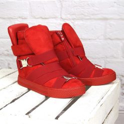 Czółenka: Czerwone sneakersy damskie na koturnie gumy Lu Boo