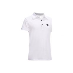 Koszulka polo COMP100 biała. Białe bluzki dziewczęce marki FOUGANZA, z krótkim rękawem. Za 59,99 zł.