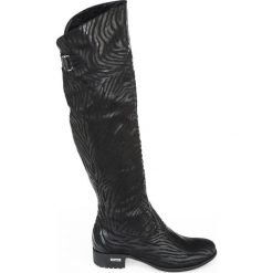 Kozaki za kolano - skóra naturalna - model 128 - kolor czarny zebra. Czarne kozaki damskie Zapato, na co dzień, na zimę, z jeansu, eleganckie, przed kolano, na wysokim obcasie, na obcasie, bez zapięcia. W wyprzedaży za 367,50 zł.