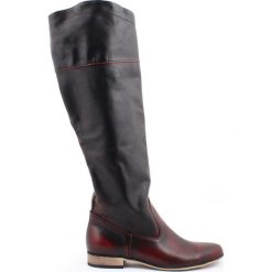 Dwukolorowe wsuwane kozaki - skóra naturalna - model 125 - kolor czarno-czerwony. Czerwone kozaki damskie Zapato, na lato, z jeansu, eleganckie, na wysokim obcasie, na płaskiej podeszwie, bez zapięcia. W wyprzedaży za 366,75 zł.