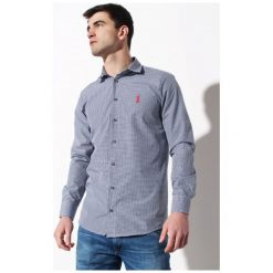 Koszula Edward Orlovski Granatowa Kratka. Koszule męskie Edward Orlovski, m, w kratkę, z bawełny, eleganckie, bez kołnierzyka, z długim rękawem. Za 130,00 zł.