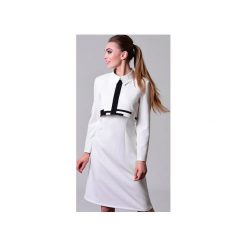 Elegancka sukienka wizytowa z kołnierzykiem TAMIN. Brązowe sukienki damskie Duhla agnieszka barańska, bez wzorów, z poliesteru, eleganckie, ze stójką, bez rękawów, asymetryczne. Za 360,00 zł.