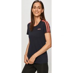 Adidas - T-shirt. Niebieskie topy damskie Adidas, s, z nadrukiem, z bawełny, casualowe, z okrągłym kołnierzem. Za 99,90 zł.