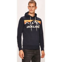 Jack & Jones - Bluza. Niebieskie bluzy męskie Jack & Jones, s, z nadrukiem, z bawełny, z kapturem, bez rękawów, z kapturem. W wyprzedaży za 89,90 zł.
