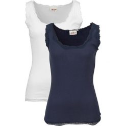 Top w prążek (2 szt.) bonprix ciemnoniebieski + biały. Niebieskie topy damskie bonprix, bez wzorów, bez kołnierzyka. Za 55,98 zł.