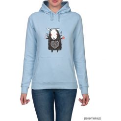 Bluza damska z owieczką. Niebieskie bluzy damskie Pakamera, z nadrukiem, bez rękawów, z kapturem. Za 119,00 zł.