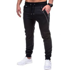 SPODNIE MĘSKIE DRESOWE P421 - CZARNE. Czarne spodnie dresowe męskie Ombre Clothing, z bawełny. Za 59,00 zł.